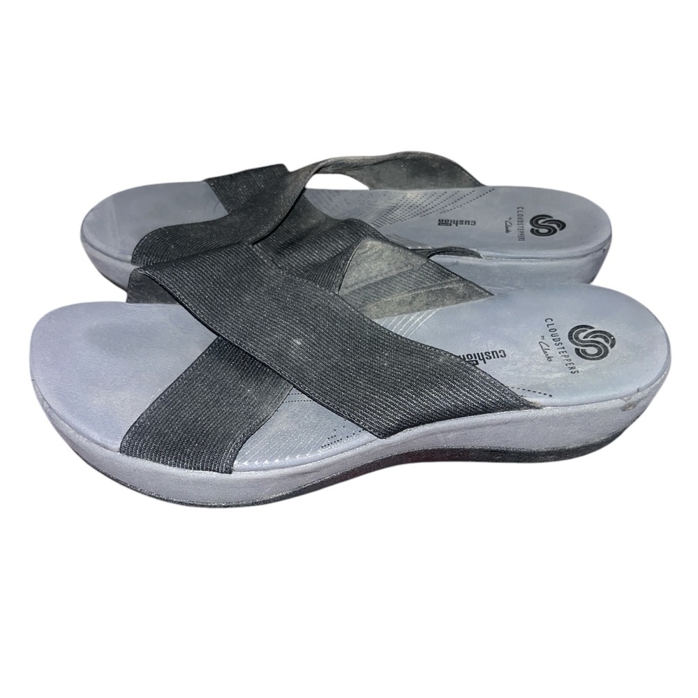 CLARKS Cloudsteppers Women's 8M black Fabric Strap Sandals Summer Shoes EUC